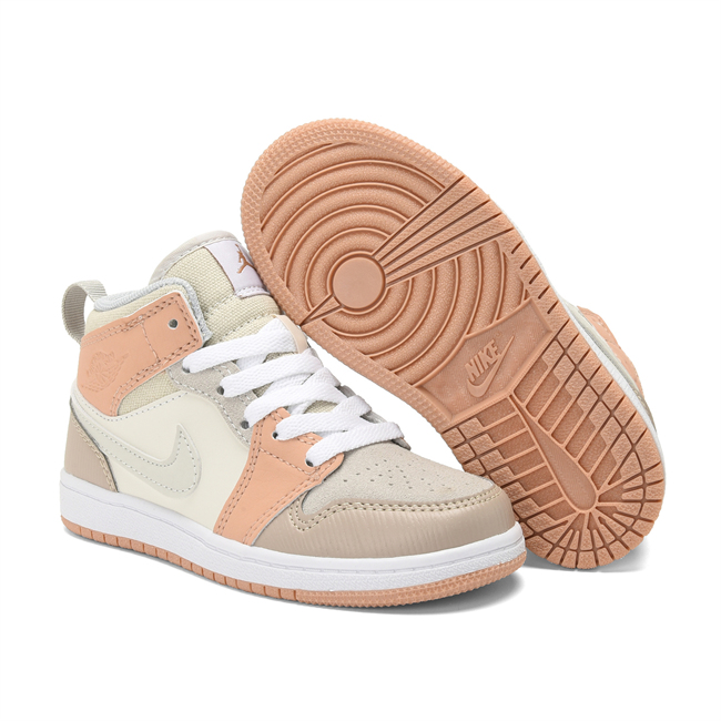 Youth Running Weapon Air Jordan 1 Cream/Tan Brown  Shoes 0664